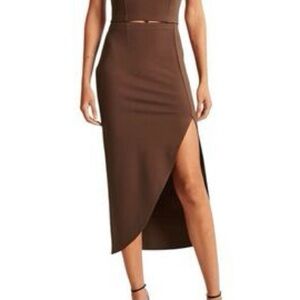 Abercrombie & Fitch Brown Midi Skirt Size XS Elevated Ponte Side Slit Stretch